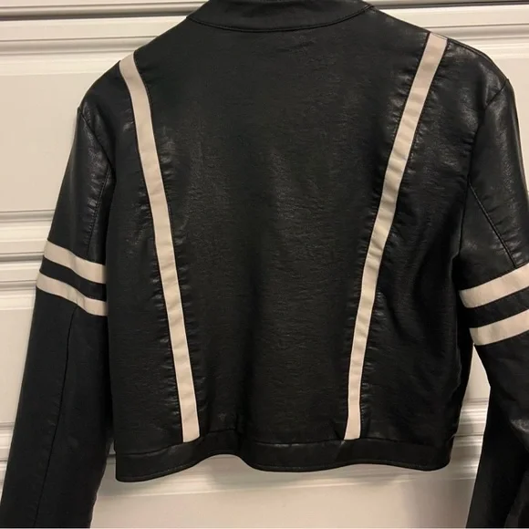 Edikted Black Leather Jacket with White Accents - Picture 2 of 2